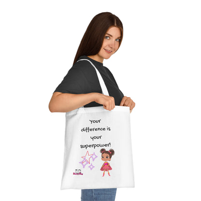 Your difference is your superpower!  Positive Vibes Cotton Tote Bag - Inspirational & Fun Design