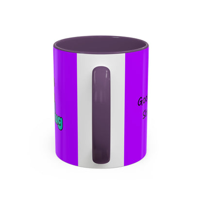 'Good Morning Starshine' Neon Cheerful Coffee Mug by PositiveHug - Purple exterior