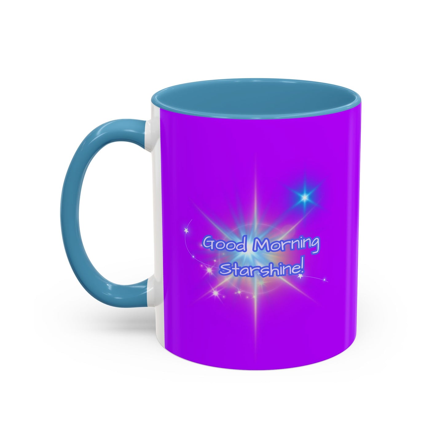 Good Morning Starshine - Neon Cheerful Coffee Mug by PositiveHug - Purple exterior
