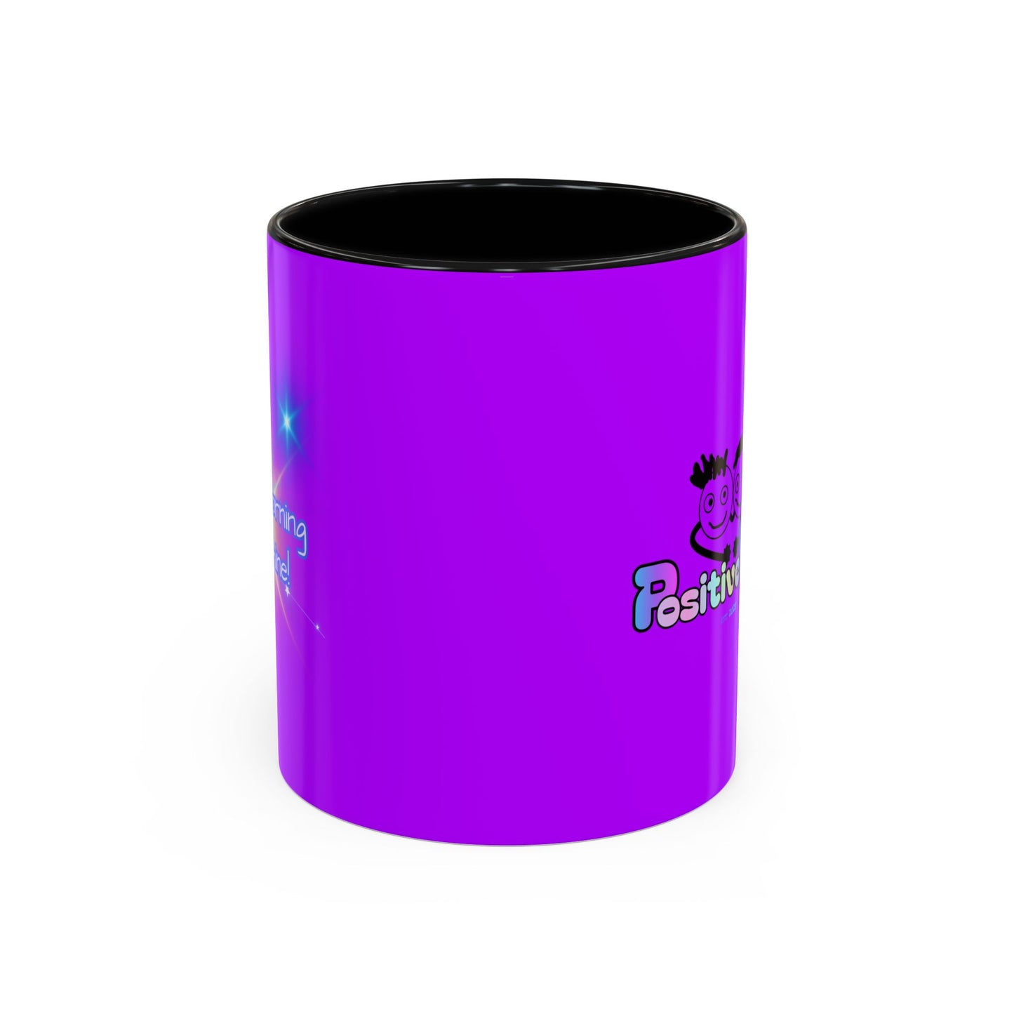 Good Morning Starshine - Neon Cheerful Coffee Mug by PositiveHug - Purple exterior