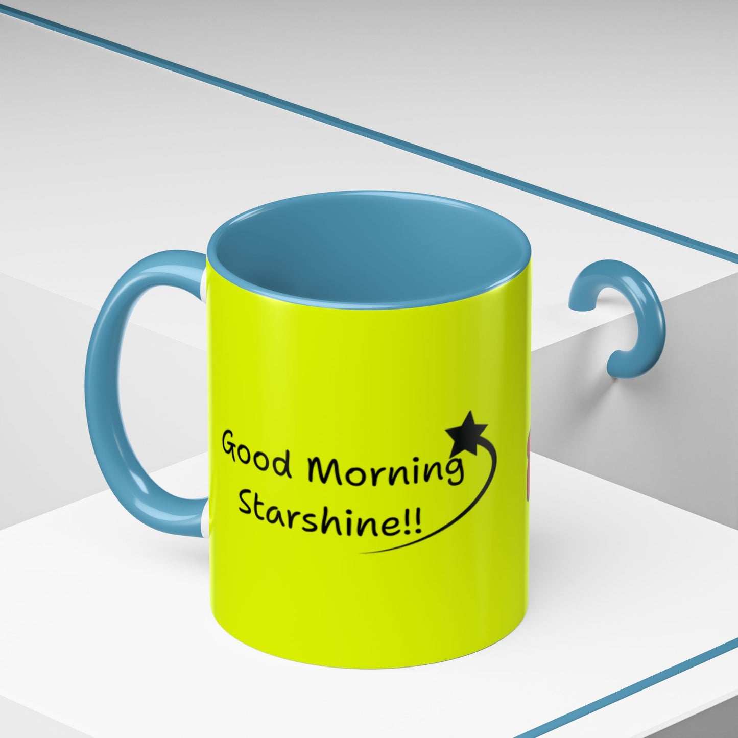 'Good Morning Starshine' Neon Cheerful Coffee Mug by PositiveHug - Yellow exterior