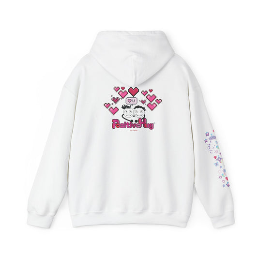 Cute PositiveHug Logo Hoodie with Hearts - Back Graphic