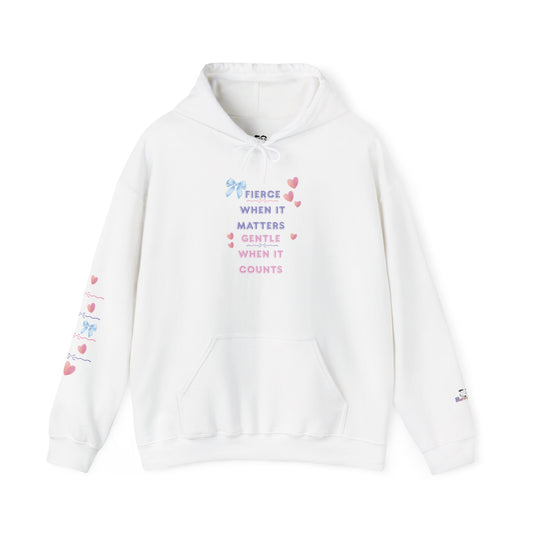 "Fierce When It Matters, Gentle When It Counts" Cute Pastel Bow & Hearts Hoodie | PositiveHug