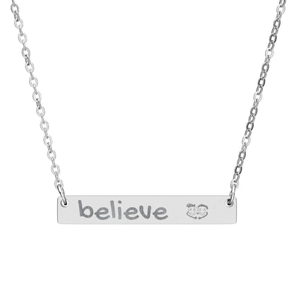 Engraved "Believe" Bar Necklace with PositiveHug logo