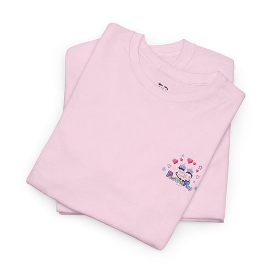 Cute PositiveHug logo tee with princess crowns and playful hearts, stars and a butterfly