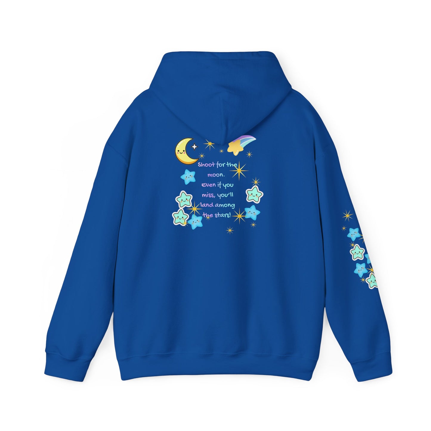 Bright Shoot for the Moon. Even if you miss, you'll land among the stars Hoodie - Cute Starry Moon Graphic