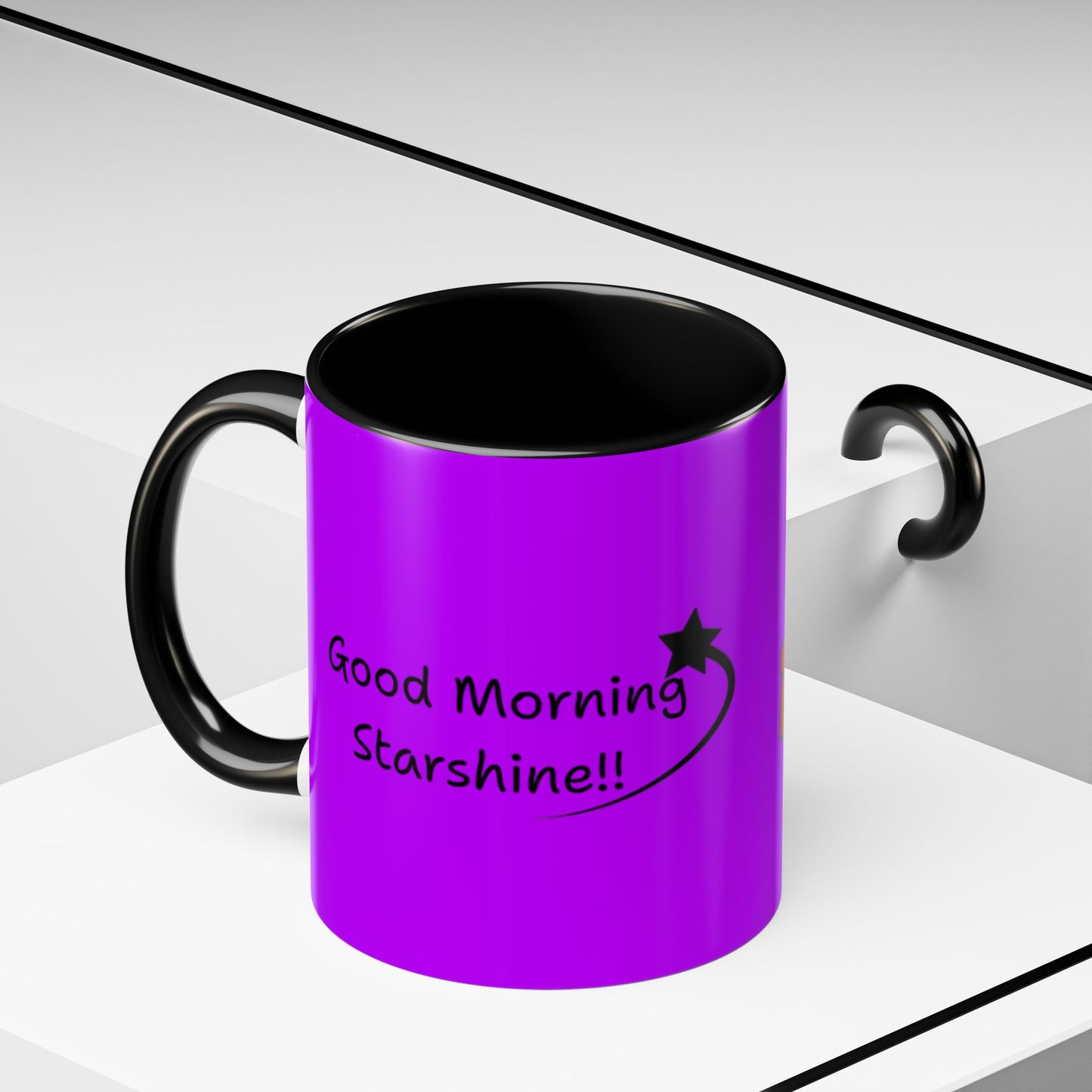 'Good Morning Starshine' Neon Cheerful Coffee Mug by PositiveHug - Purple exterior