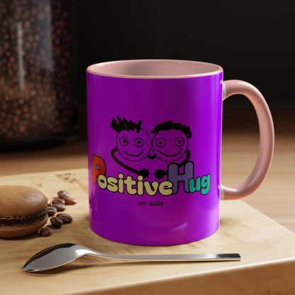 'Good Morning Starshine' Neon Cheerful Coffee Mug by PositiveHug - Purple exterior