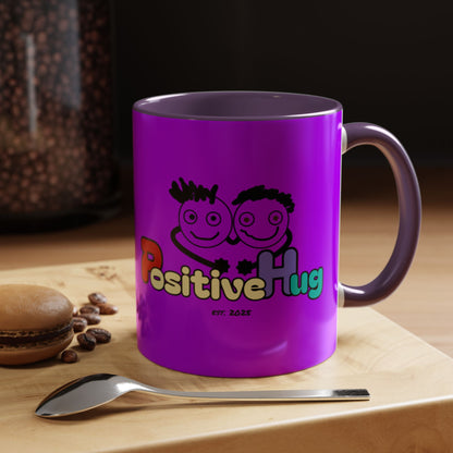 'Good Morning Starshine' Neon Cheerful Coffee Mug by PositiveHug - Purple exterior