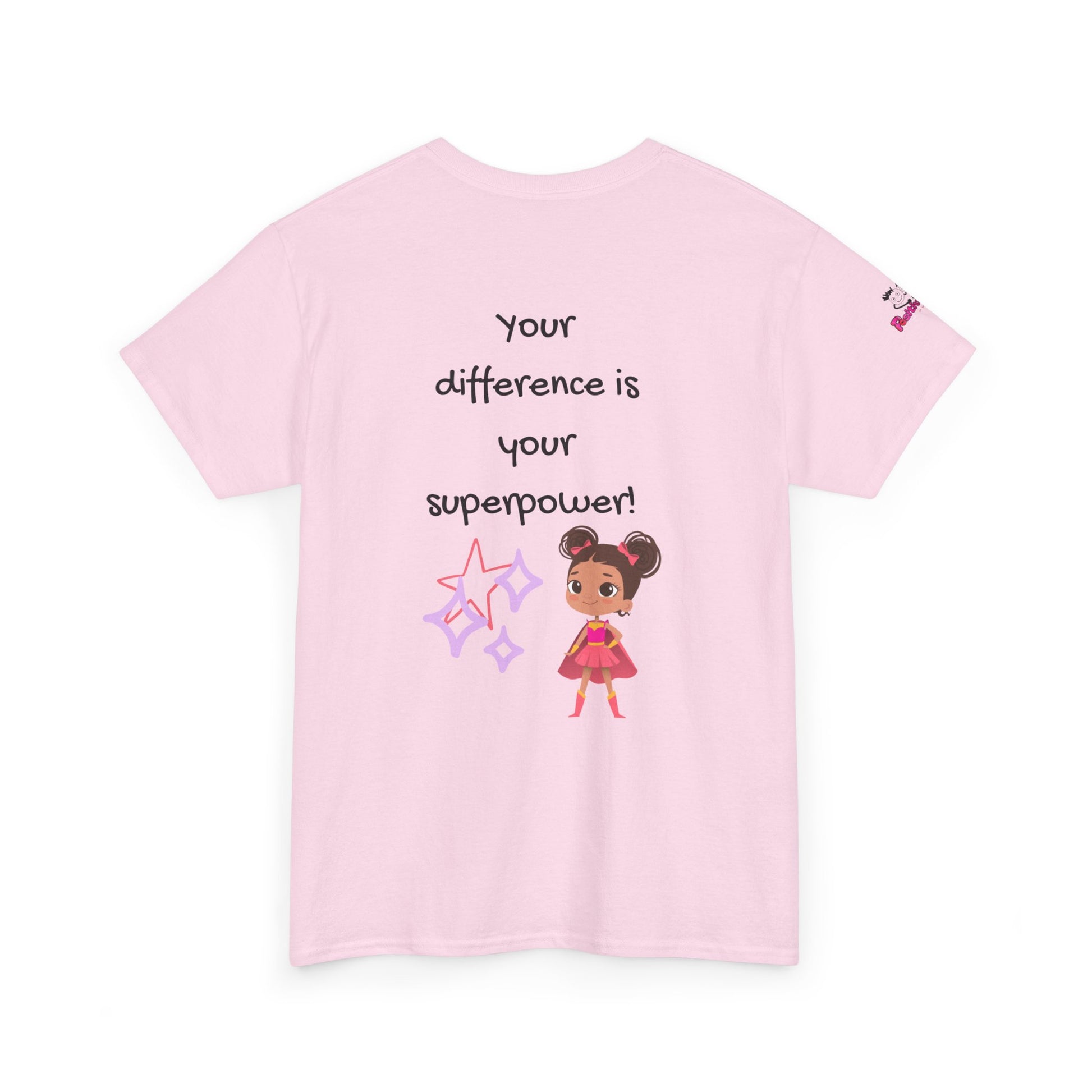 Female Superhero graphic on pink t-shirt