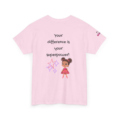 Female Superhero graphic on pink t-shirt