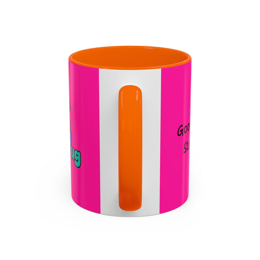 'Good Morning Starshine' Neon Cheerful Coffee Mug by PositiveHug - Pink exterior