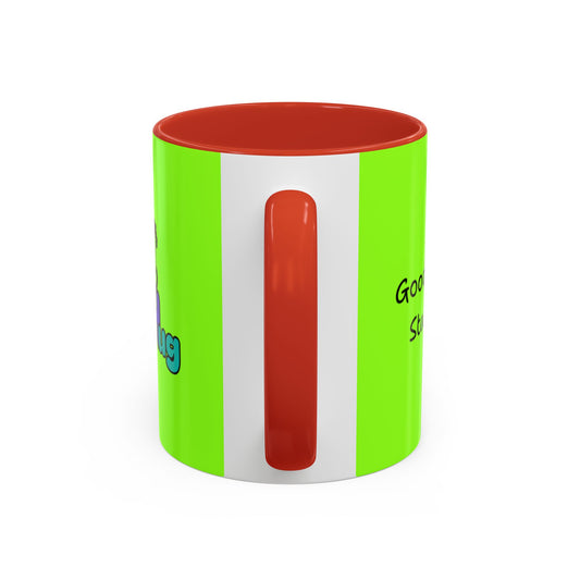 'Good Morning Starshine' Neon Cheerful Coffee Mug by PositiveHug - Green exterior