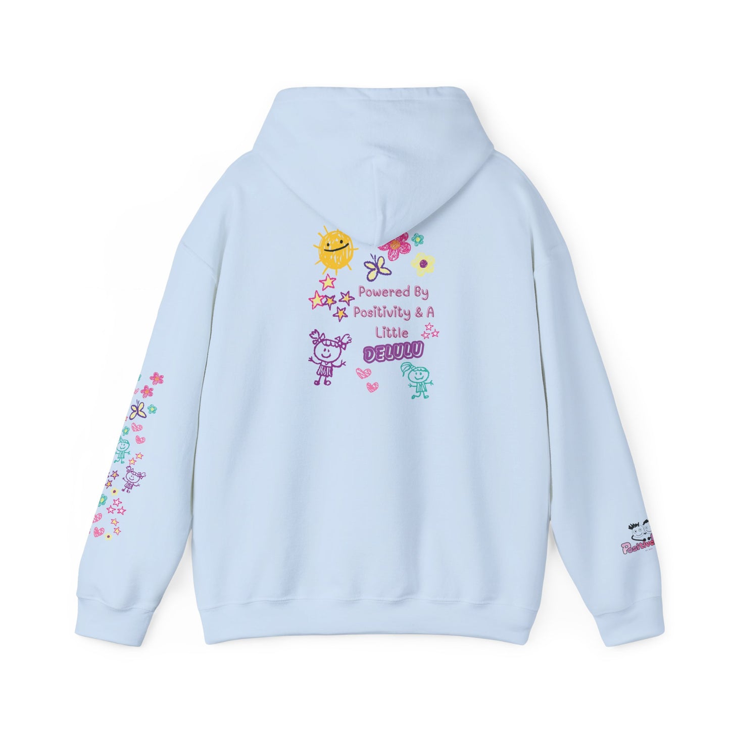 "Powered by Positivity & a Little Delulu" Cute Pastel Graphic Hoodie | PositiveHug