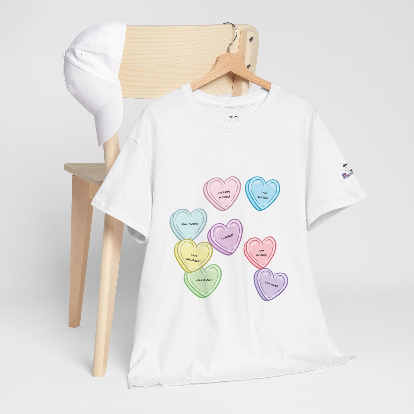 Affirmation Heart Tee — Pastel Candy Hearts Graphic T-Shirt