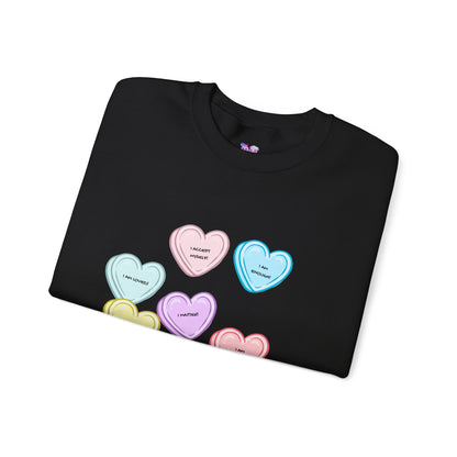 Self-Love Candy Hearts Affirmation Crewneck Sweatshirt