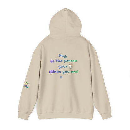 'Hey, Be the person your cat thinks you are x ' Unisex Hooded Sweatshirt by PositiveHug - Design on back