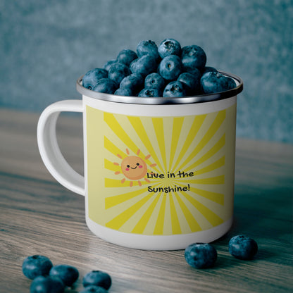 Enamel Camping Mug - 'Live in the Sunshine' Cute PositiveHug Camping Coffee Cup