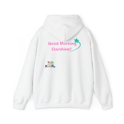 'Good Morning Starshine' Unisex Hooded Sweatshirt by PositiveHug - Design on back