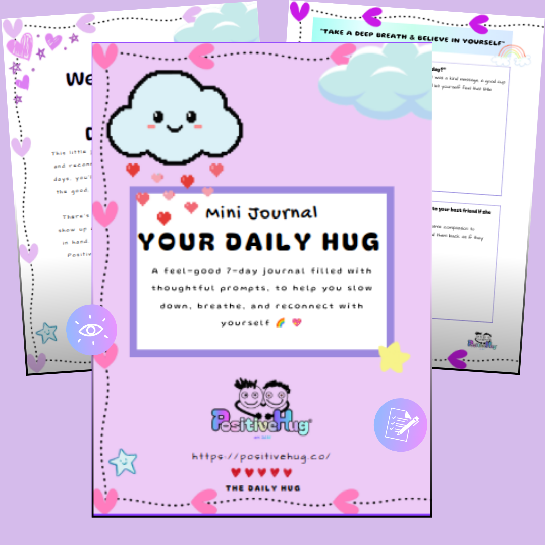 PositiveHug mini journal pink pages with clouds and hearts
